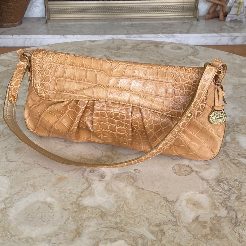 Brahmin Croc Embossed Leather Baguette Shoulder Bag